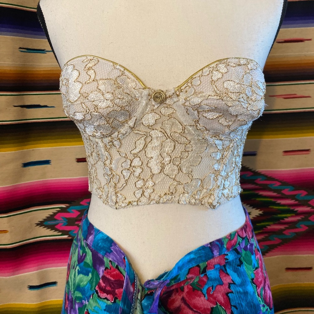 SOLD!! 60s VINTAGE GOLD LACE FLORAL BUSTIER